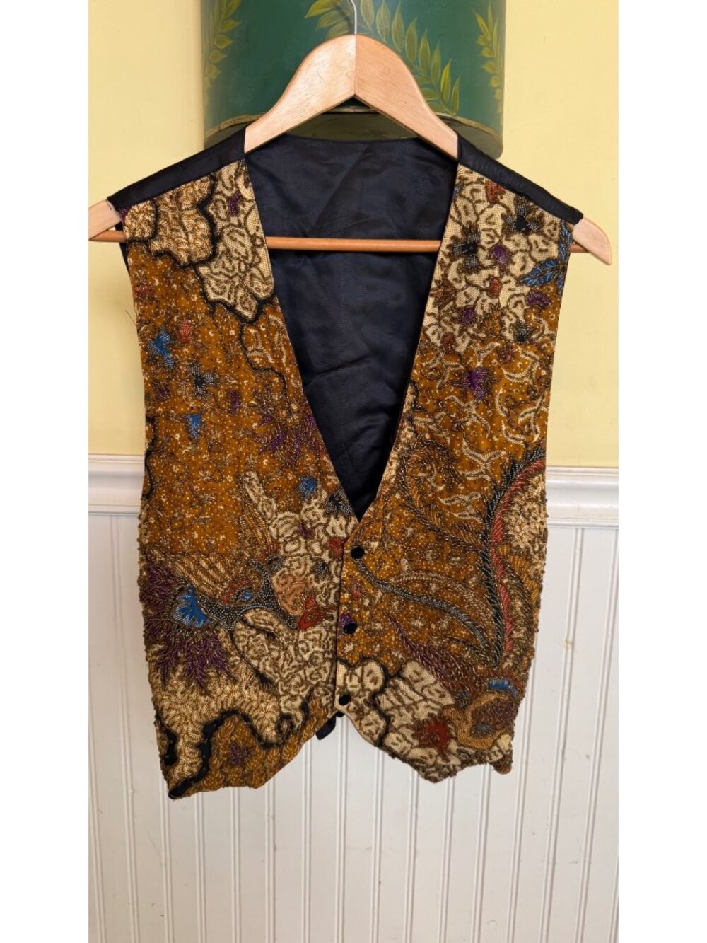 Vintage Kenar Beaded Vest Multicolor Embroidered Cotton & Rayon Adjustable Back